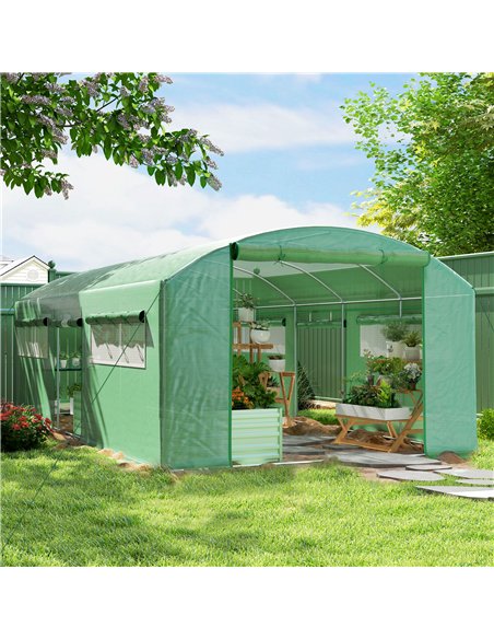 Outsunny 19 x 9.8ft Walk-In Polytunnel Greenhouse - Green - pic 119803 | FastDaddyshop