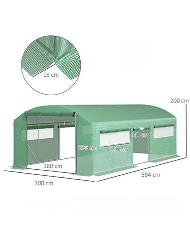 Outsunny 19 x 9.8ft Walk-In Polytunnel Greenhouse - Green