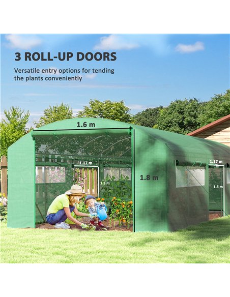 Outsunny 19 x 9.8ft Walk-In Polytunnel Greenhouse - Green - pic 119805 | FastDaddyshop