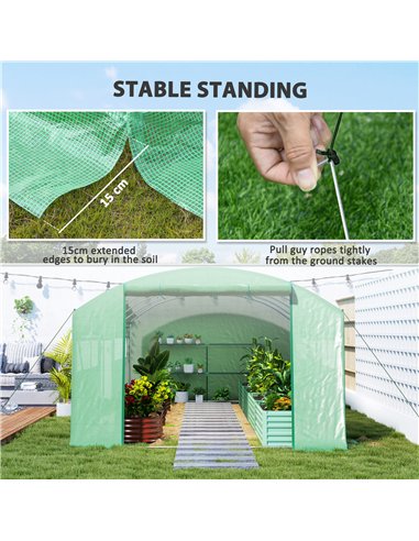 Outsunny 19 x 9.8ft Walk-In Polytunnel Greenhouse - Green