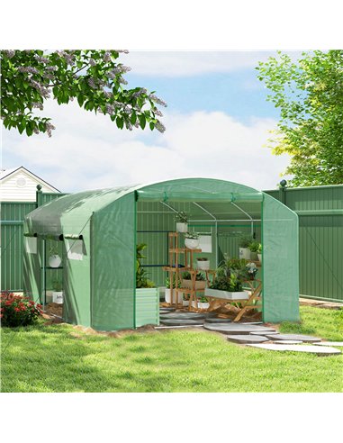 Outsunny 13 x 9.8ft Walk-In Polytunnel Greenhouse - Green