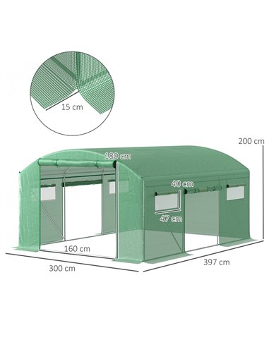 Outsunny 13 x 9.8ft Walk-In Polytunnel Greenhouse - Green