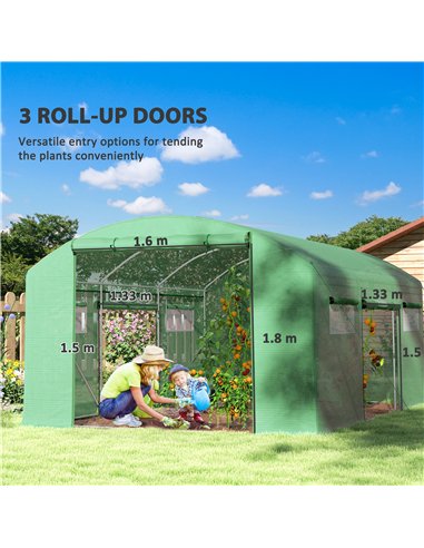 Outsunny 13 x 9.8ft Walk-In Polytunnel Greenhouse - Green