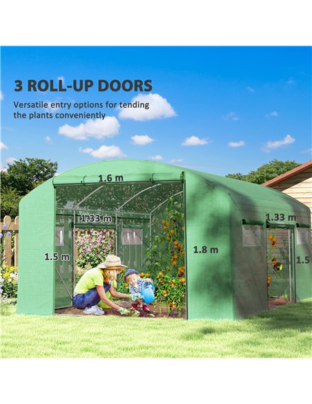 Outsunny 13 x 9.8ft Walk-In Polytunnel Greenhouse - Green - pic 119814 | FastDaddyshop