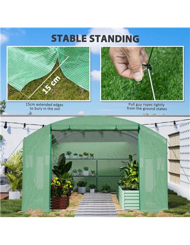 Outsunny 13 x 9.8ft Walk-In Polytunnel Greenhouse - Green