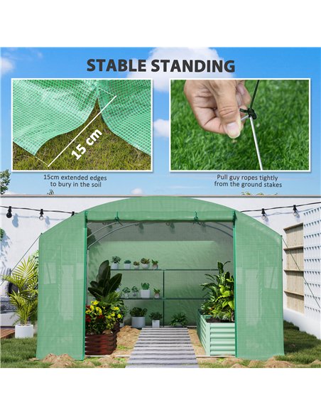 Outsunny 13 x 9.8ft Walk-In Polytunnel Greenhouse - Green - pic 119818 | FastDaddyshop