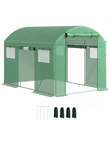 Outsunny 9.8 x 6.6ft Walk-In Polytunnel Greenhouse - Green - pic 119820 | FastDaddyshop