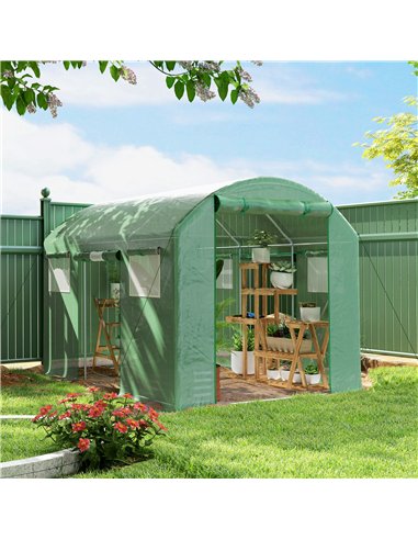 Outsunny 9.8 x 6.6ft Walk-In Polytunnel Greenhouse - Green