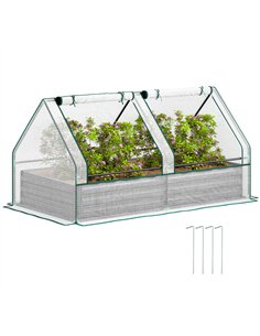 Outsunny Metal Planter Box with Cover, Raised Garden Bed with Greenhouse, for Herbs and Vegetables, White and Dark Grey