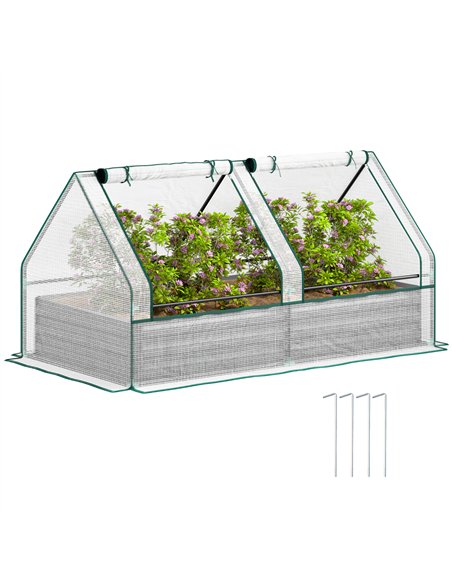 Outsunny Metal Planter Box with Cover, Raised Garden Bed with Greenhouse, for Herbs and Vegetables, White and Dark Grey - pic 119829 | FastDaddyshop