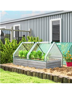 Outsunny Metal Planter Box with Cover, Raised Garden Bed with Greenhouse, for Herbs and Vegetables, White and Dark Grey 2
