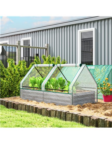 Outsunny Metal Planter Box with Cover, Raised Garden Bed with Greenhouse, for Herbs and Vegetables, White and Dark Grey