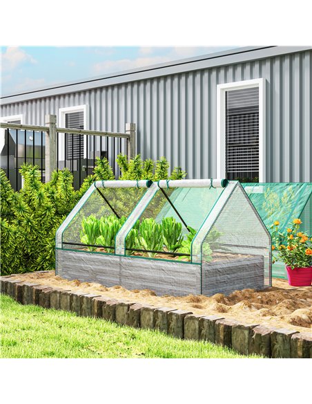 Outsunny Metal Planter Box with Cover, Raised Garden Bed with Greenhouse, for Herbs and Vegetables, White and Dark Grey - pic 119830 | FastDaddyshop