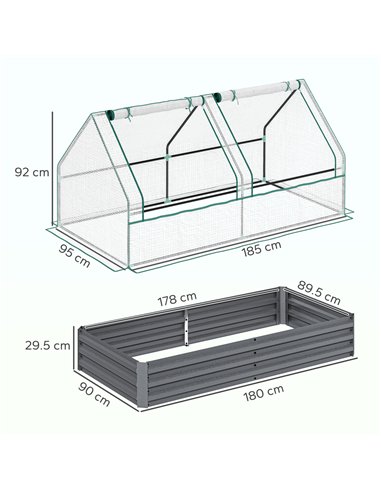 Outsunny Metal Planter Box with Cover, Raised Garden Bed with Greenhouse, for Herbs and Vegetables, White and Dark Grey