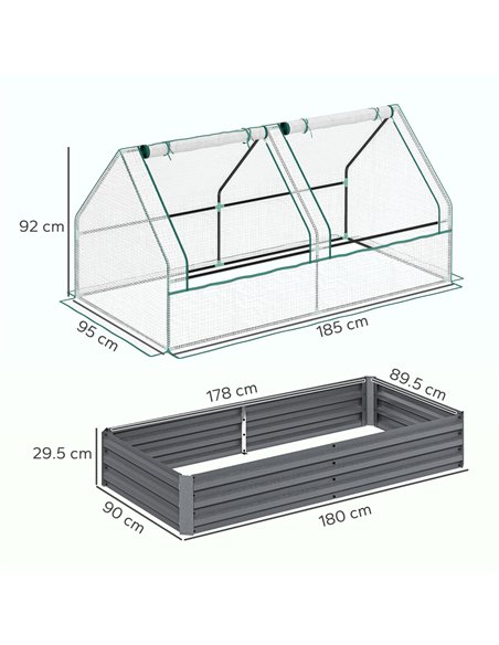 Outsunny Metal Planter Box with Cover, Raised Garden Bed with Greenhouse, for Herbs and Vegetables, White and Dark Grey - pic 119831 | FastDaddyshop