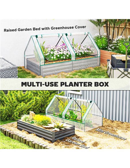 Outsunny Metal Planter Box with Cover, Raised Garden Bed with Greenhouse, for Herbs and Vegetables, White and Dark Grey - pic 119832 | FastDaddyshop