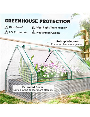 Outsunny Metal Planter Box with Cover, Raised Garden Bed with Greenhouse, for Herbs and Vegetables, White and Dark Grey