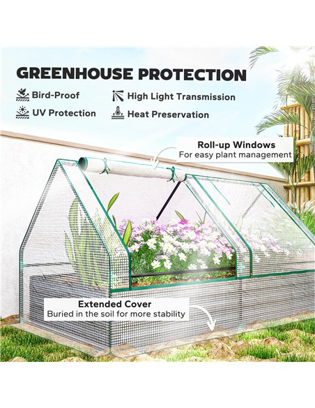 Outsunny Metal Planter Box with Cover, Raised Garden Bed with Greenhouse, for Herbs and Vegetables, White and Dark Grey - pic 119833 | FastDaddyshop