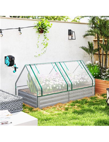 Outsunny Metal Planter Box with Cover, Raised Garden Bed with Greenhouse, for Herbs and Vegetables, White and Dark Grey