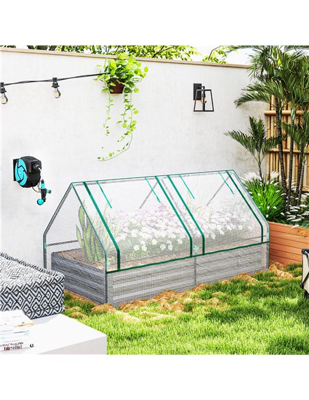 Outsunny Metal Planter Box with Cover, Raised Garden Bed with Greenhouse, for Herbs and Vegetables, White and Dark Grey - pic 119836 | FastDaddyshop