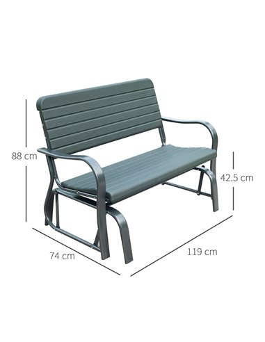 Outsunny Garden Double Glider Bench HDPE Metal 2 Seater Swing Chair Porch Outdoor Patio Rocker