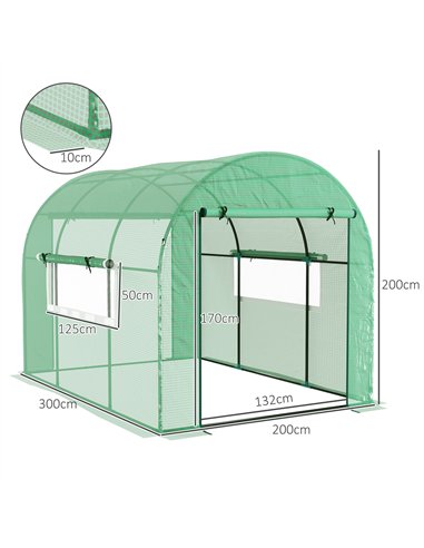 Outsunny 300 x 200cm Walk-In Polytunnel Greenhouse - Green