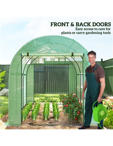 Outsunny 300 x 200cm Walk-In Polytunnel Greenhouse - Green