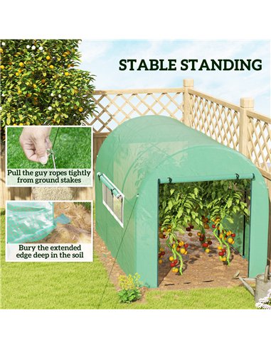 Outsunny 300 x 200cm Walk-In Polytunnel Greenhouse - Green