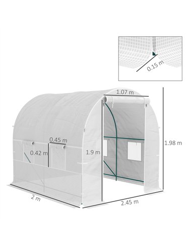 Outsunny 245 x 200cm Polytunnel Greenhouse - White