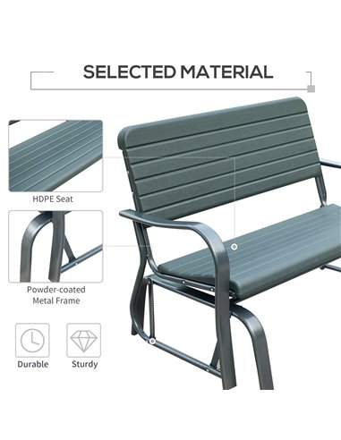 Outsunny Garden Double Glider Bench HDPE Metal 2 Seater Swing Chair Porch Outdoor Patio Rocker