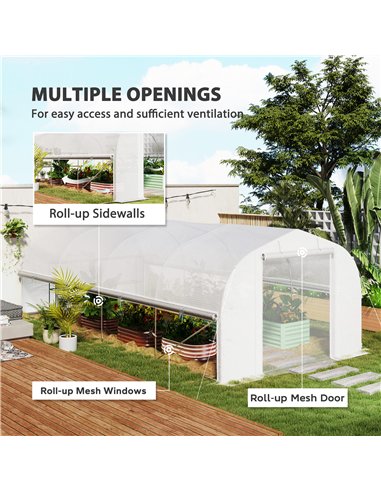 Outsunny 6 x 3 x 2m Walk-in Polytunnel Greenhouse, Zipped Roll Up Sidewalls, Mesh Door, 8 Mesh Windows, Tunnel Warm House Tent w