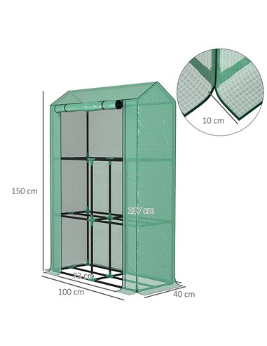 Outsunny 40 x 100cm Three Shelf Steel Frame Greenhouse - Green