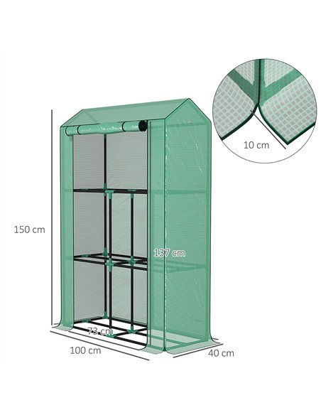 Outsunny 40 x 100cm Three Shelf Steel Frame Greenhouse - Green - pic 119894 | FastDaddyshop
