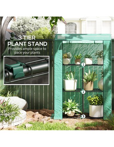 Outsunny 40 x 100cm Three Shelf Steel Frame Greenhouse - Green
