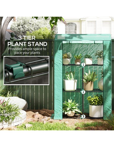 Outsunny 40 x 100cm Three Shelf Steel Frame Greenhouse - Green - pic 119896 | FastDaddyshop