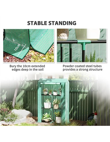 Outsunny 40 x 100cm Three Shelf Steel Frame Greenhouse - Green