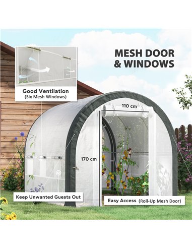 Outsunny 3 x 2(m) Walk-In Tunnel Greenhouse, with Accessories - White