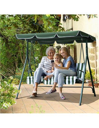 Outsunny Steel 3-Seater Swing Chair w/ Adjustable Canopy Green