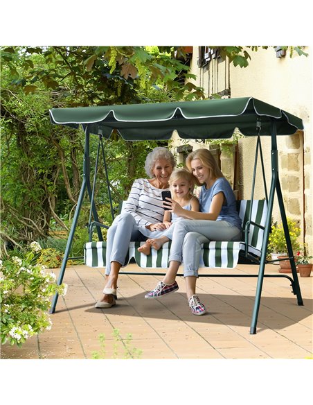 Outsunny Steel 3-Seater Swing Chair w/ Adjustable Canopy Green - pic 11991 | FastDaddyshop