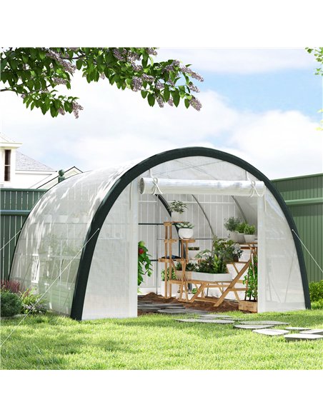 Outsunny 4 x 3(m) Walk-In Tunnel Greenhouse, with Accessories - White - pic 119911 | FastDaddyshop
