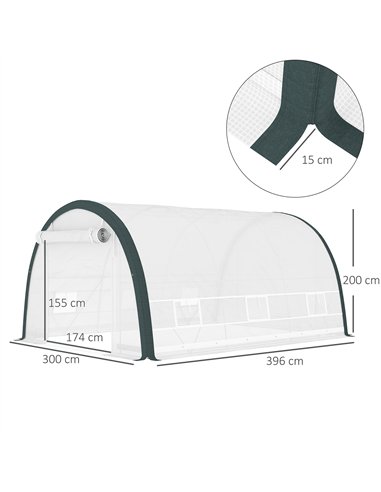 Outsunny 4 x 3(m) Walk-In Tunnel Greenhouse, with Accessories - White