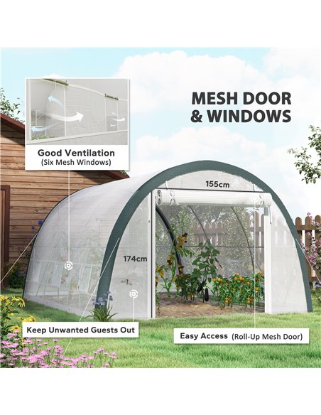 Outsunny 4 x 3(m) Walk-In Tunnel Greenhouse, with Accessories - White - pic 119914 | FastDaddyshop