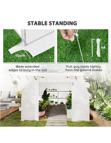 Outsunny 4 x 3(m) Walk-In Tunnel Greenhouse, with Accessories - White