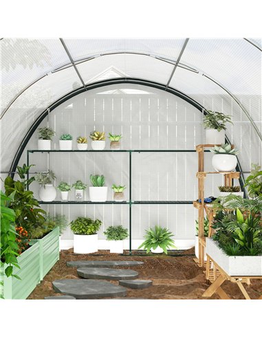 Outsunny 4 x 3(m) Walk-In Tunnel Greenhouse, with Accessories - White
