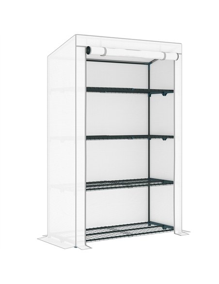 Outsunny 4 Tier Lean-to Mini Greenhouse with Reinforced PE Cover, Portable Small Greenhouse with Roll-Up Door, Grey Hemmed Edgin - pic 119919 | FastDaddyshop