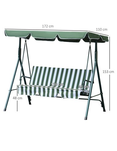 Outsunny Steel 3-Seater Swing Chair w/ Adjustable Canopy Green