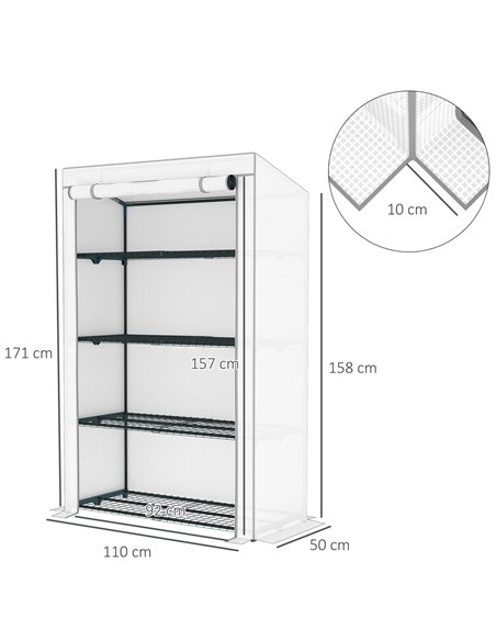 Outsunny 4 Tier Lean-to Mini Greenhouse with Reinforced PE Cover, Portable Small Greenhouse with Roll-Up Door, Grey Hemmed Edgin - pic 119921 | FastDaddyshop