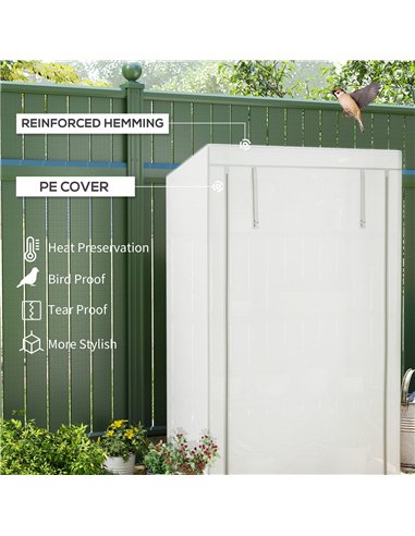 Outsunny 4 Tier Lean-to Mini Greenhouse with Reinforced PE Cover, Portable Small Greenhouse with Roll-Up Door, Grey Hemmed Edgin