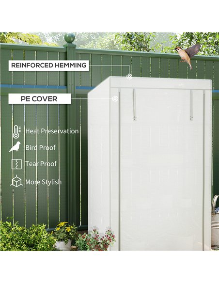 Outsunny 4 Tier Lean-to Mini Greenhouse with Reinforced PE Cover, Portable Small Greenhouse with Roll-Up Door, Grey Hemmed Edgin - pic 119922 | FastDaddyshop