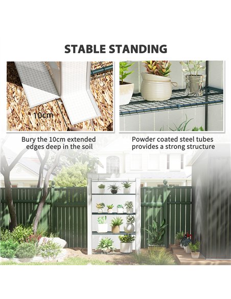 Outsunny 4 Tier Lean-to Mini Greenhouse with Reinforced PE Cover, Portable Small Greenhouse with Roll-Up Door, Grey Hemmed Edgin - pic 119925 | FastDaddyshop